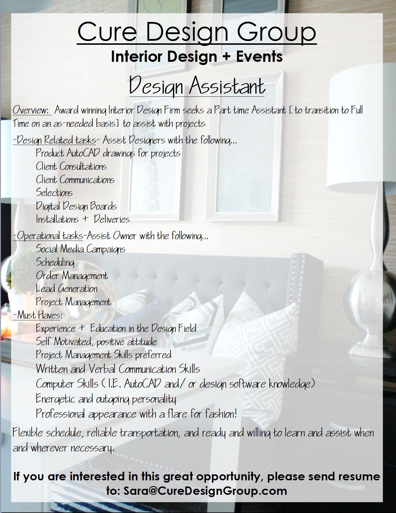 Interior Design Assistant Job Description : As an interior design